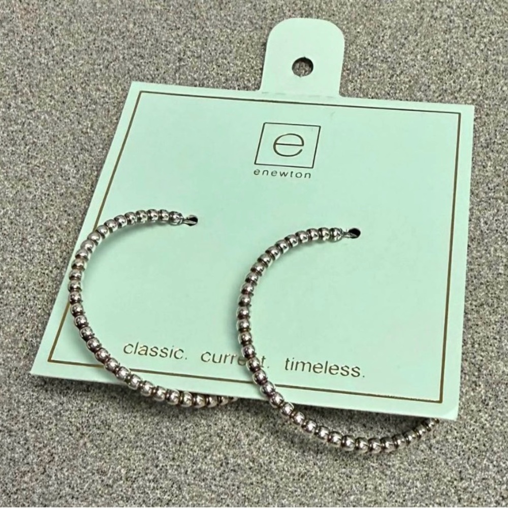 E Newton Silver Beaded Hoop Earrings